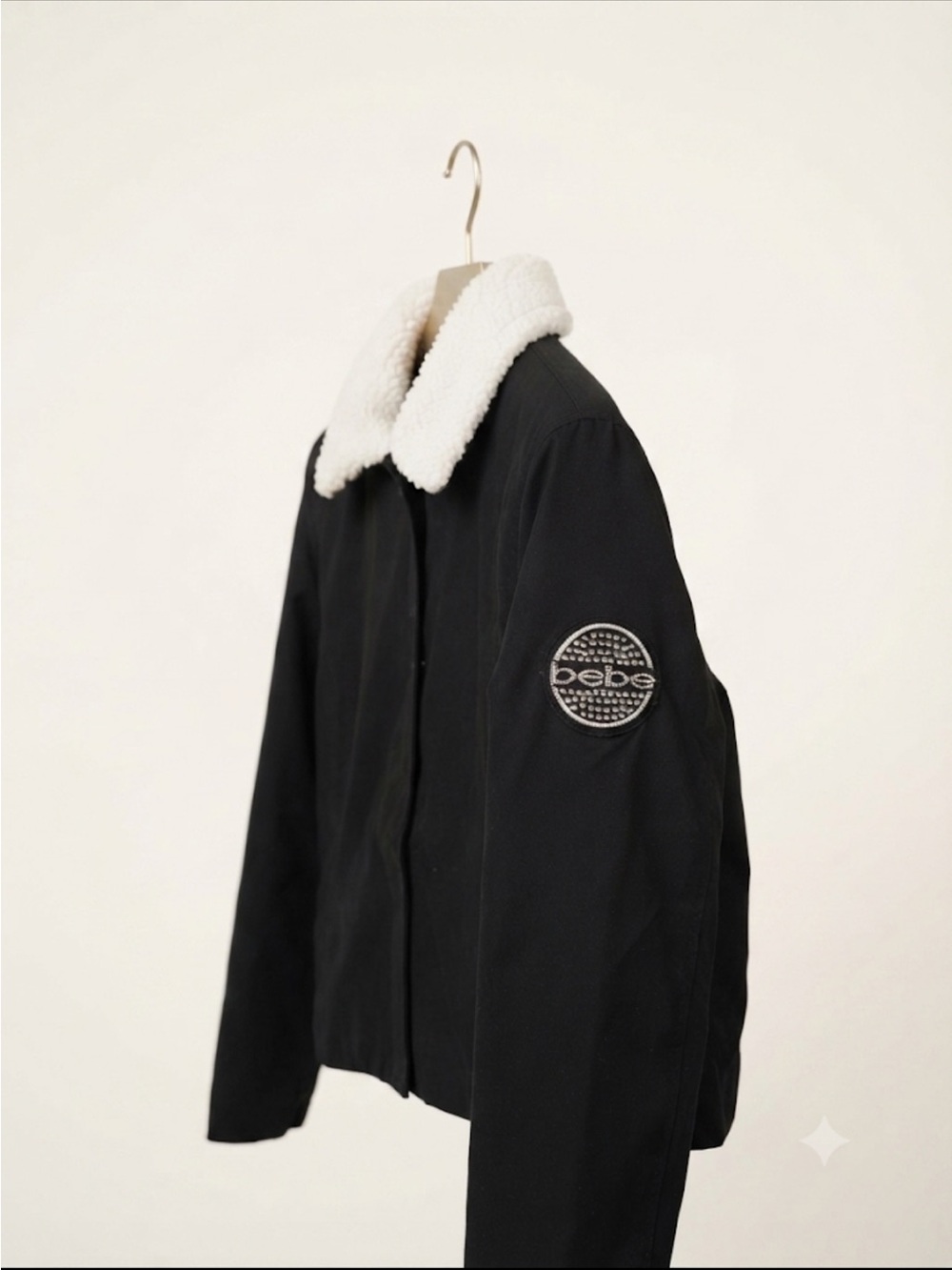 bebe Black Jacket with White Sherpa Collar